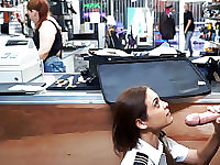 Latina stewardess suck big dick in pawnshop