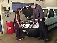 horny brunette enjoys amazing fuck in the car cabine with her boyfriend