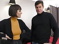 Nice brunette Janice Griffith is playing with her pussy while dude fucks it hard doggy style