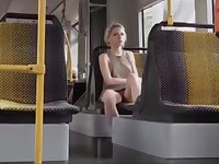 Amazing Blonde in Bus (downblouse and upskirt no pantie)