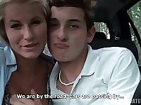 Mature lass with her young lover having a nice time on weekend