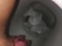 Big pussy lips pissing in the toilet closeup