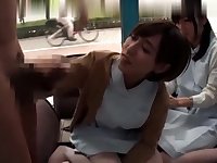 Japanese schoolgirl undresses uniform and widens