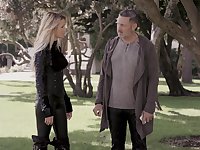 Provocative blonde MILF Jessica Drake in fishnet having wild sex