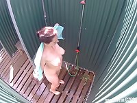 Brunette Milf Showering In Public Pool