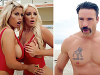 Chesty lifeguards help tricky dude in threeway