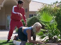 Young ruffian is caught by the busty blonde MILF who craves sex