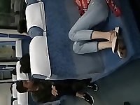 Chinese beauty sleeping on the train