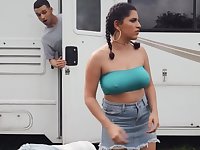 Curvy Latina chick coaxes stepbro to have taboo quickie in RV