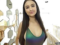 Long haired girl Eliza Ibarra exposes sexy booty as she rides strong cock