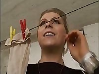 This street whore likes to show off her pantyhose and she's nasty as fuck